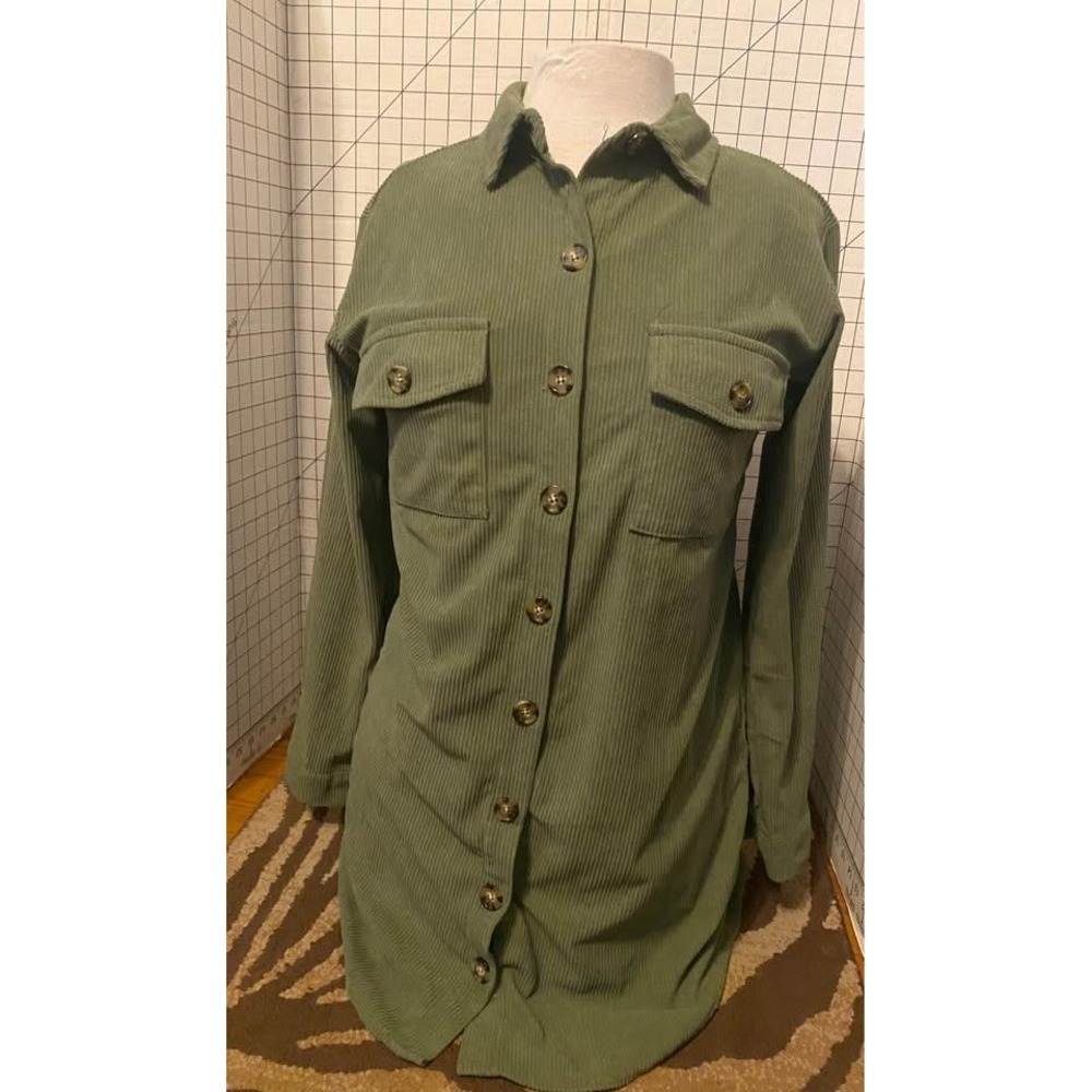 Sage Green Corduroy Button Down Shirt Shacket, sz S